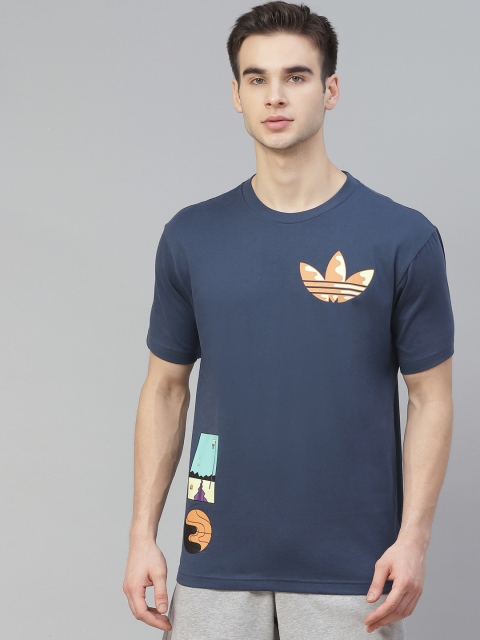 

ADIDAS Originals Men Navy Blue Surreal Summer Cotton Brand Logo Placement Print T-shirt