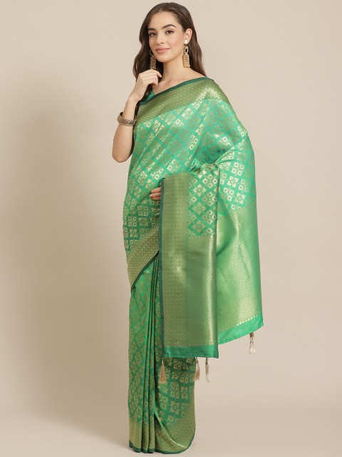 

Shangrila Creation Green & Golden Woven Design Mysore Silk Saree