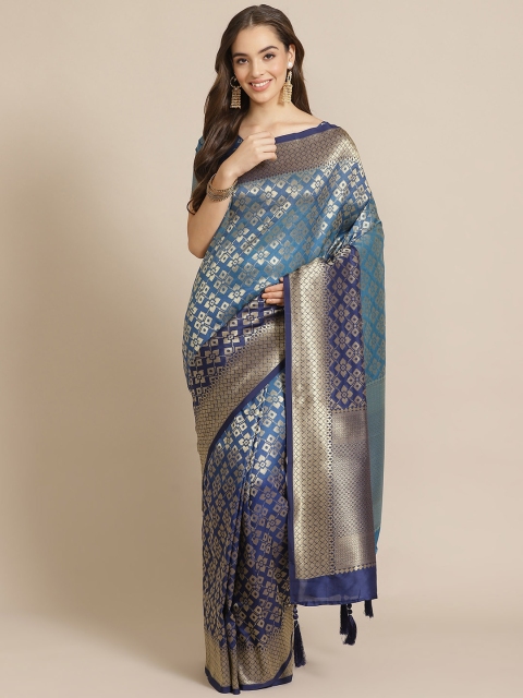 

Shangrila Creation Blue & Golden Woven Design Mysore Silk Saree