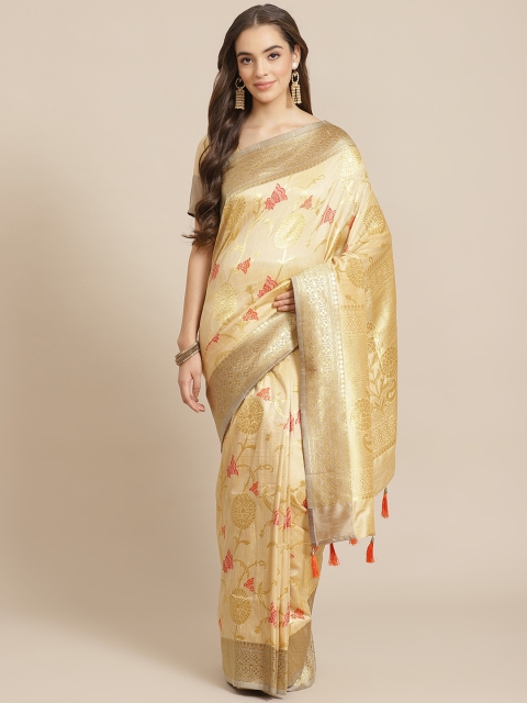 Shangrila Creation Golden & Woven Design Saree, Gold