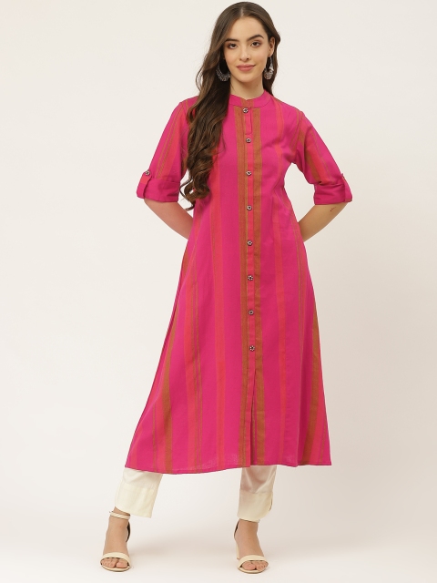

FABRIC FITOOR Women Pink & Golden Striped Kurta