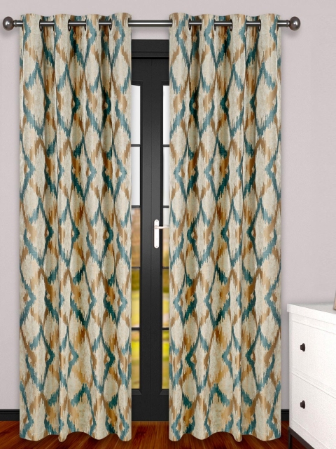 

S9home by Seasons Blue & Beige Set of 2 Printed Long Door Curtains