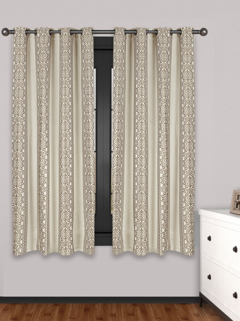 

S9home by Seasons Off-White & Grey Set of 2 Patterned Room Darkening Window Curtains