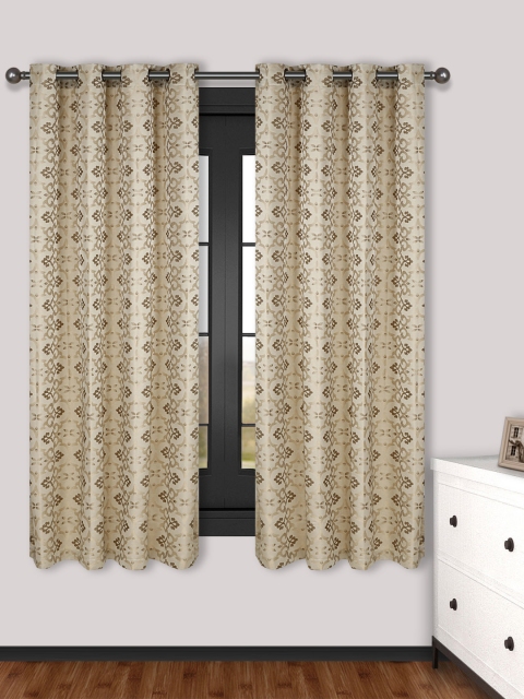 

S9home by Seasons Beige Set of 2 Patterned Regular Window Curtains