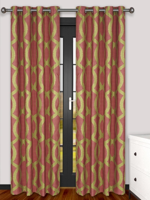 

S9home by Seasons Green and Pink Set of 2 Long Door Curtains