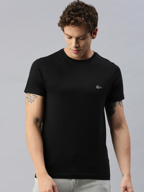 

Tommy Hilfiger Mercedes Benz Men Black Solid Round Neck T-shirt