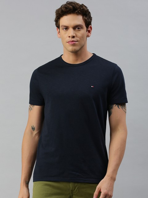 

Tommy Hilfiger Men Navy Blue Solid Round Neck Pure Organic Cotton T-shirt