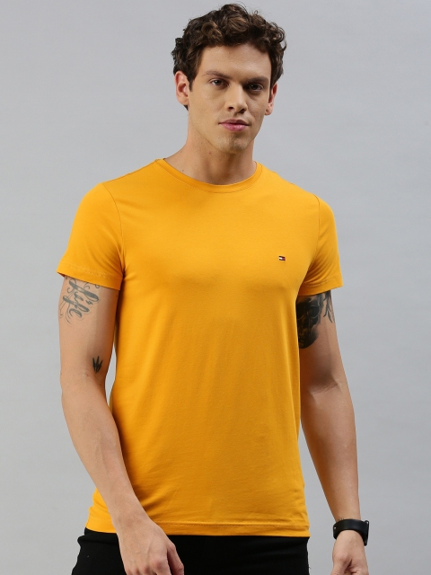 

Tommy Hilfiger Men Mustard Yellow Slim Fit Solid Round Neck T-shirt