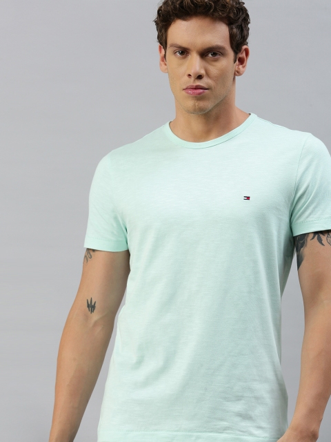 

Tommy Hilfiger Men Sea Green Solid Round Neck T-shirt