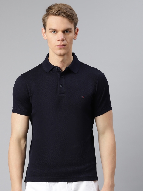 

Tommy Hilfiger Men Navy Blue Solid Slim Fit Polo Collar T-shirt