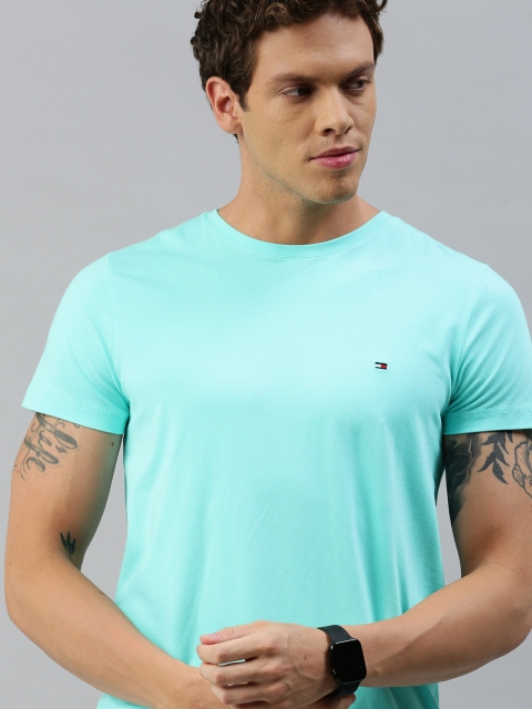 

Tommy Hilfiger Men Turquoise Blue Solid Round Neck T-shirt