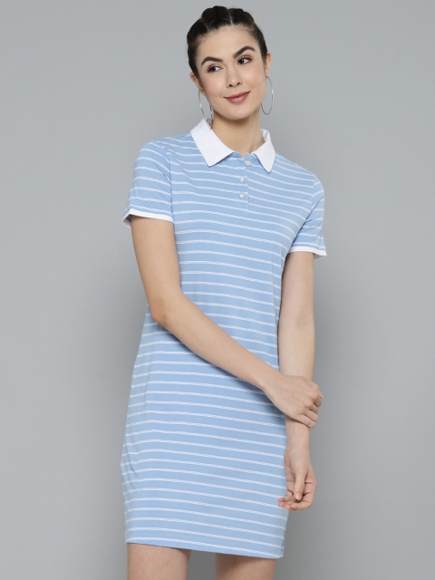 

VividArtsy Women Blue Striped T-shirt Dress