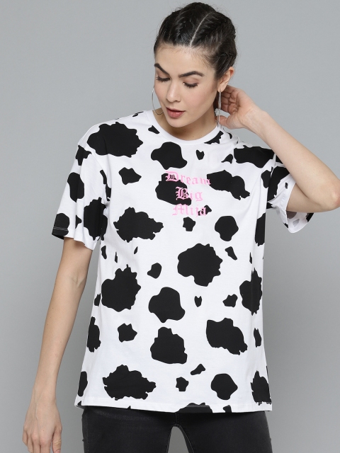 

VividArtsy Women White Animal Printed Round Neck T-shirt
