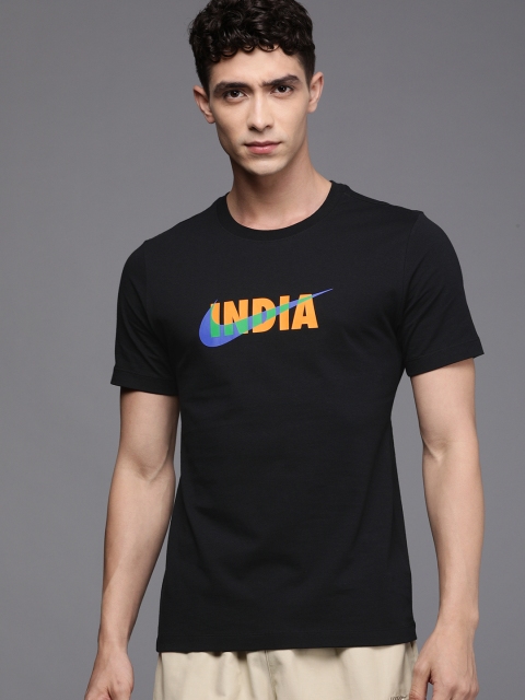 

Nike Men Black Printed Round Neck Pure Cotton T-shirt