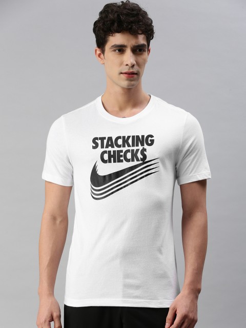 

Nike Men White & Black Brand Logo Printed Dri-FIT Basketball T-shirt