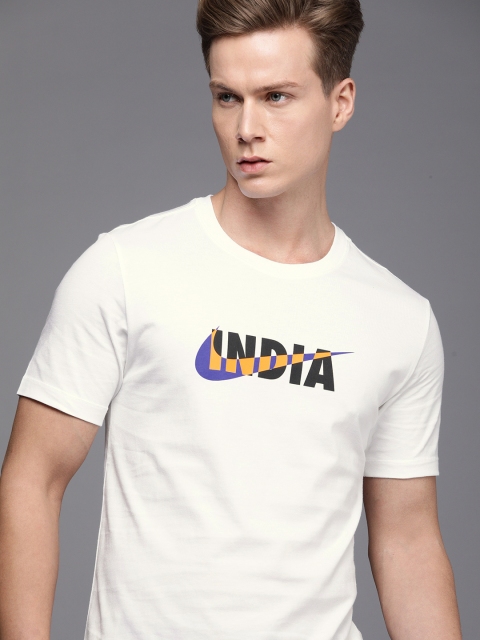 

Nike Men White Printed Round Neck Pure Cotton T-shirt