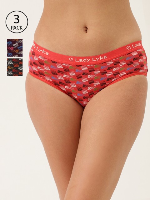 

Lady Lyka Pack of 3 Printed Hipster Pure Cotton Briefs SOFITEL-11, Black