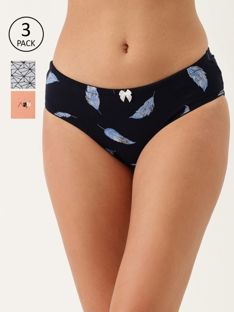 

Lady Lyka Pack of 3 Printed Hipster Pure Cotton Briefs AMINANCE-3, Navy blue
