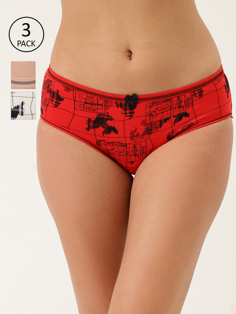 

Lady Lyka Pack of 3 Printed Hipster Pure Cotton Briefs CATERPILAR-43, Red