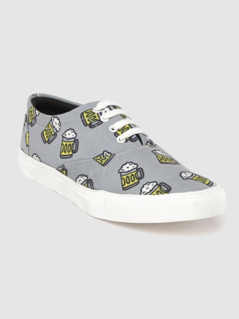 

FF FUNKFEETS Unisex Grey & Yellow Beer Mug Print Sneakers