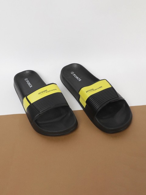

Forca Men Black & Yellow Colourblocked Sliders
