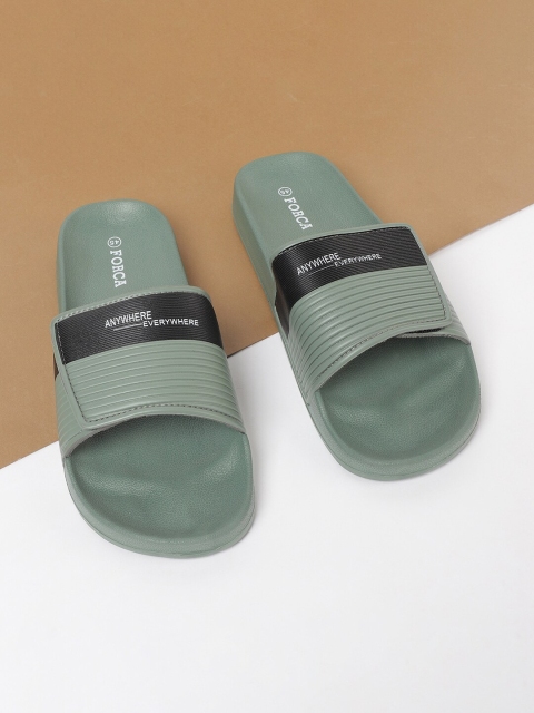 

Forca Men Olive Green & Black Colourblocked Sliders