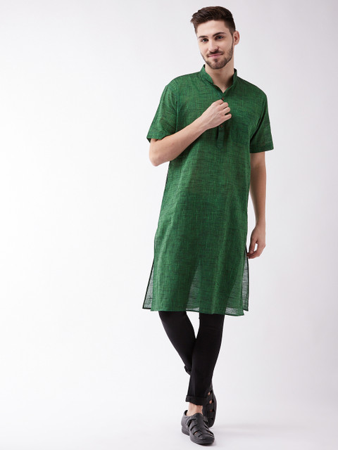 

VASTRAMAY Men Green Cotton Handloom Kurta