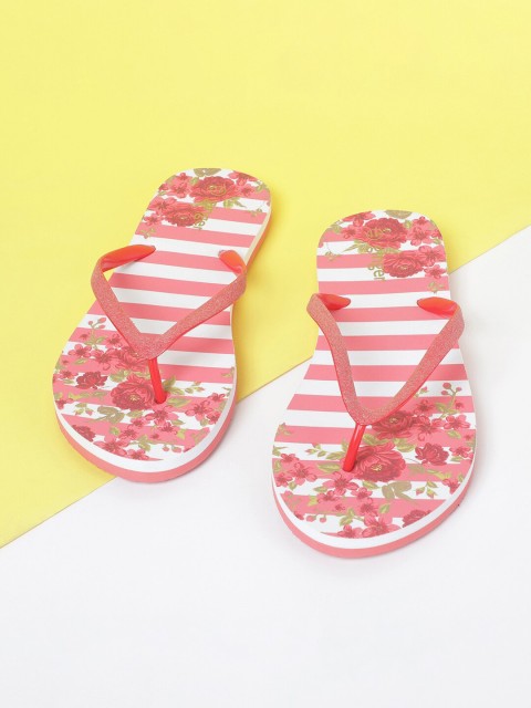 

Ginger by Lifestyle Women Pink & White Striped Thong Flip-Flops