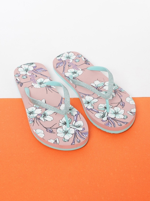 

Ginger by Lifestyle Women Teal & Peach-Coloured Printed Thong Flip-Flops