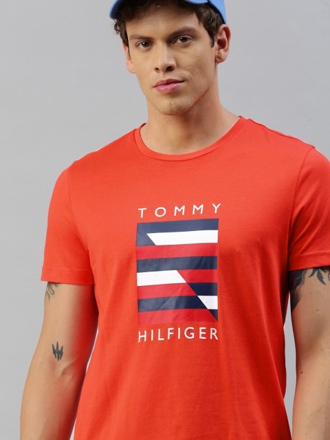 

Tommy Hilfiger Men Red Printed Round Neck Pure Cotton T-shirt