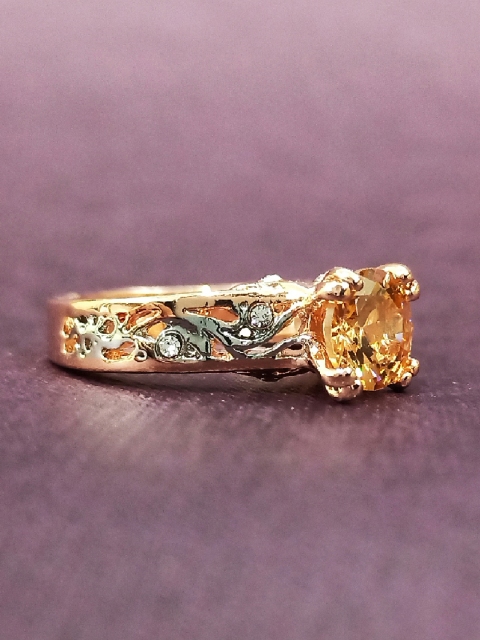

OOMPH Gold-Plated Yellow & White CZ-Studded Engagement Finger Ring