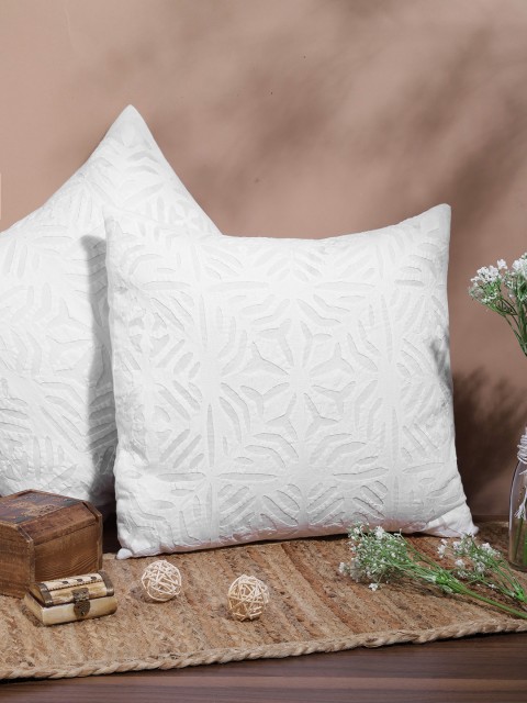 

Taavi White Set of 2 Floral Applique Square Cotton Cushion Covers