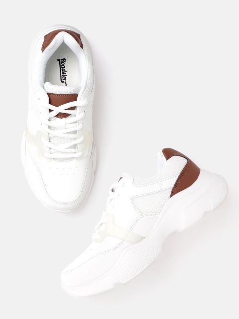 

Roadster Women White & Coffee Brown Colourblocked Sneakers with Perforated Detail