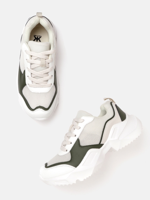 

Kook N Keech Women Off White & Olive Green Colourblocked Sneakers