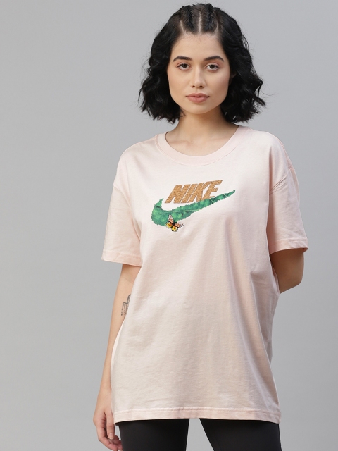 

Nike Women Peach-Coloured Brand Logo Printed Sportswear T-shirt