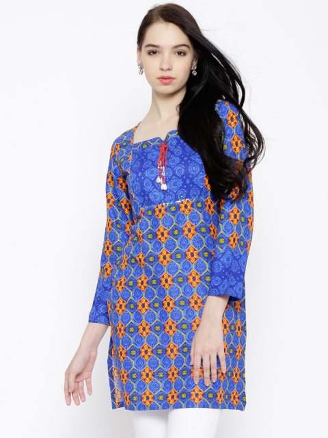 

Tissu Blue & Orange Printed Kurta
