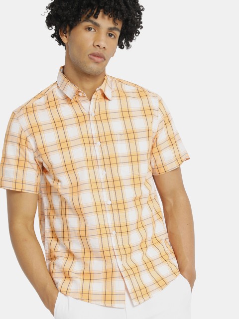 

Ruggers Men Orange Regular Fit Checked Casual Shirt