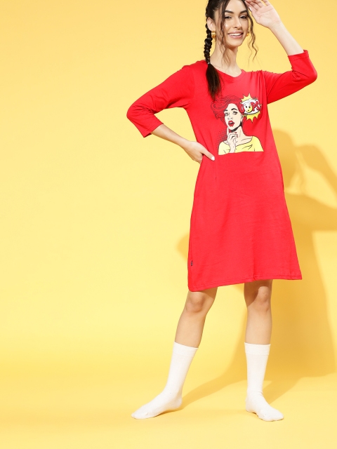 

Clovia Women Red Printed Night Dress With Pocket