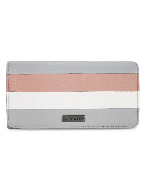 

Caprese Women Grey & White Striped Synthetic Leather Three Fold Wallet