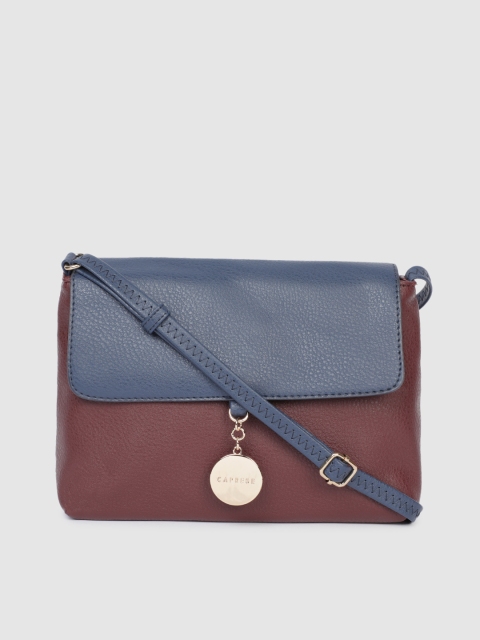 

Caprese Women Blue & Maroon Colourblocked Leather Sling Bag