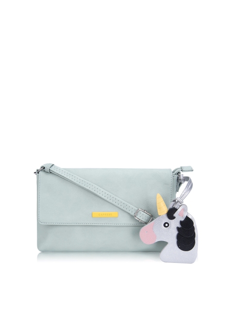 

Caprese Blue & Silver-Toned Solid Sling Bag with Unicorn Tab Detail