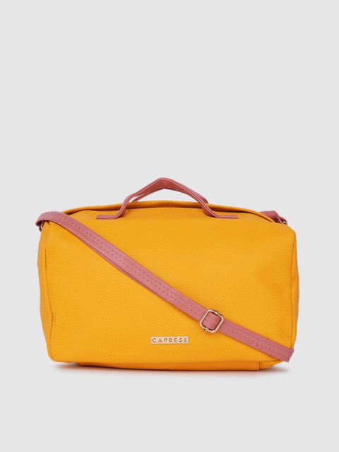 

Caprese Mustard Yellow & Brown Snakeskin Textured Sling Bag