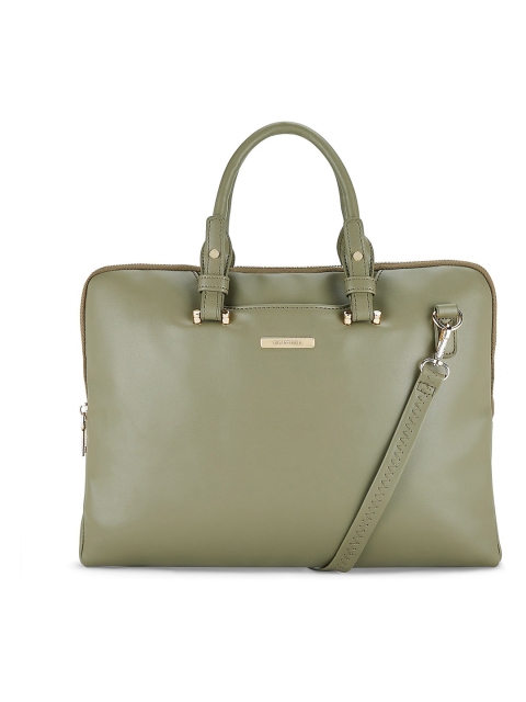 

Caprese Women Olive Green Solid Laptop Bag with Detachable Sling Strap