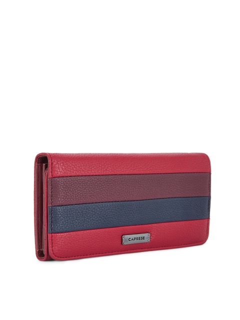 

Caprese Women Red & Navy Blue Striped Synthetic Leather Three Fold Wallet