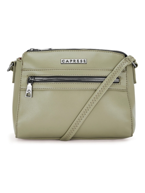 

Caprese Olive Green Solid Structured Sling Bag