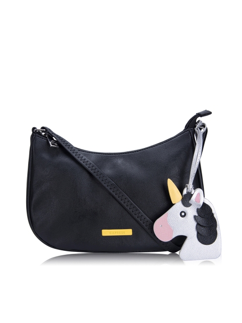 

Caprese Women Black Solid Sling Bag with Detachable Unicorn Tab Detail