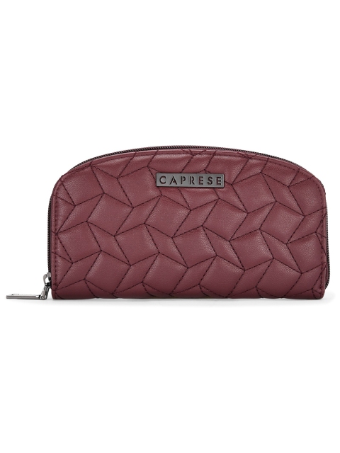 

Caprese Women Maroon Geometric Quilted Synthetic Leather Zip Around Wallet