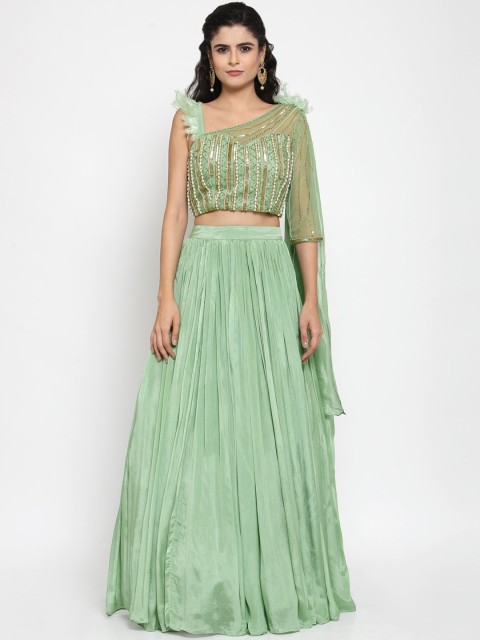 

KHALOM Green Hand Embroidered Ready to Wear Lehenga with Blouse