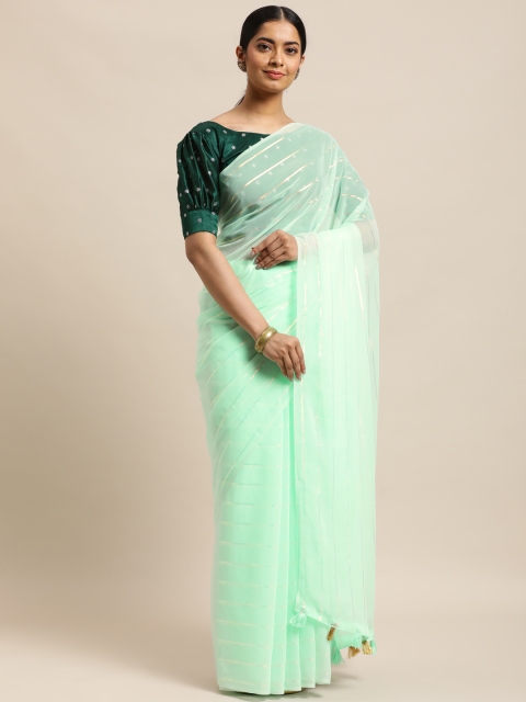 

DESIWEAR Green & Golden Striped Lace Saree