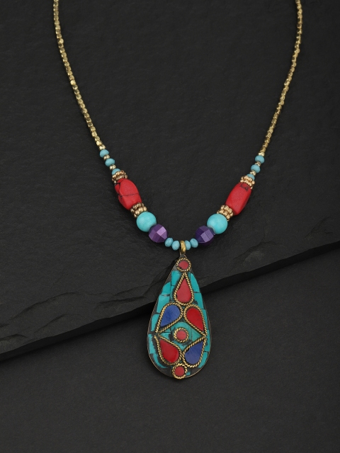 

Carlton London Green & Red Gold-Plated Beaded Necklace